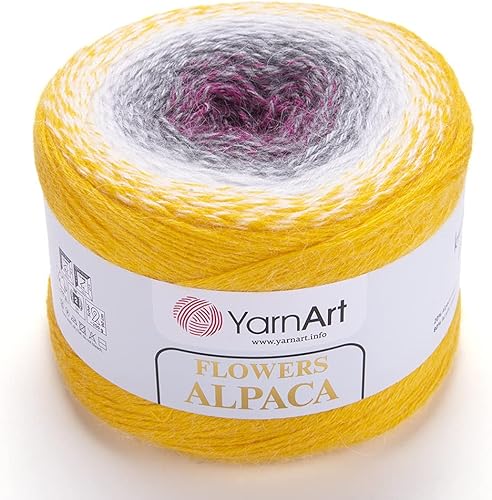 Yarn Art Flowers Alpaca 20% Alpaca 80% Acrílico Peso 8.82 oz Longitud 1028 yardas Multicolor Rainbow Crochet Hilo de invierno Peso 2 Deporte (403)