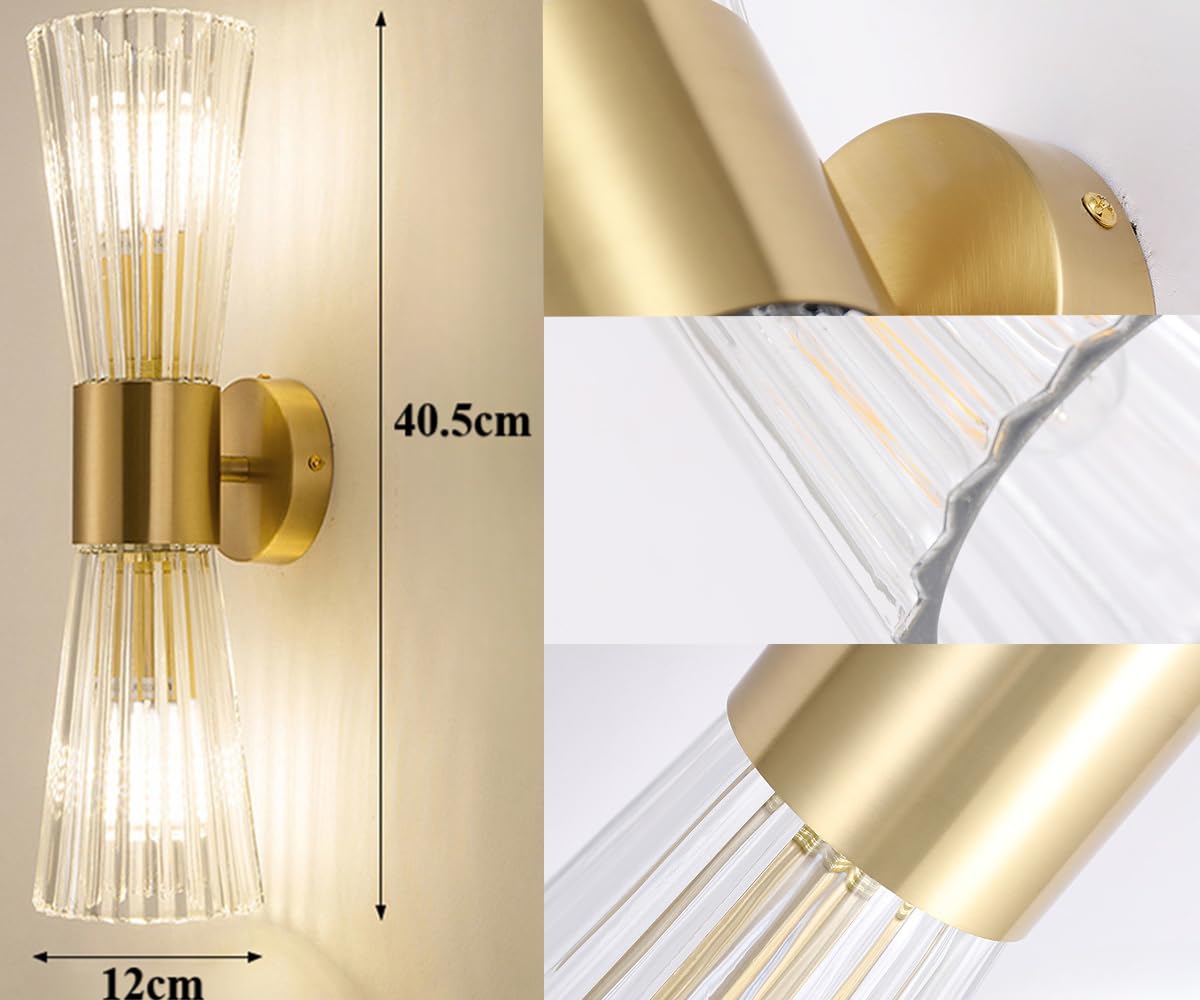 400 mm Wandleuchte aus Messing, Goldkristall, Kristallglas und Goldsockel Wandlampe, Wandleuchten für innen
