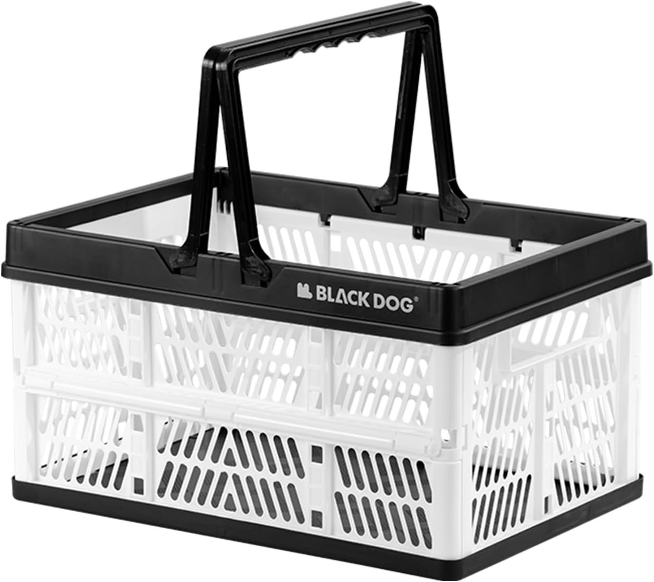 Collapsible Storage Basket with Handles, 26L Folding Plastic Bin for Home Organization, Portable Stackable Storage Box for Kitchen, Office, Camping, Picnic, Milk & Snacks