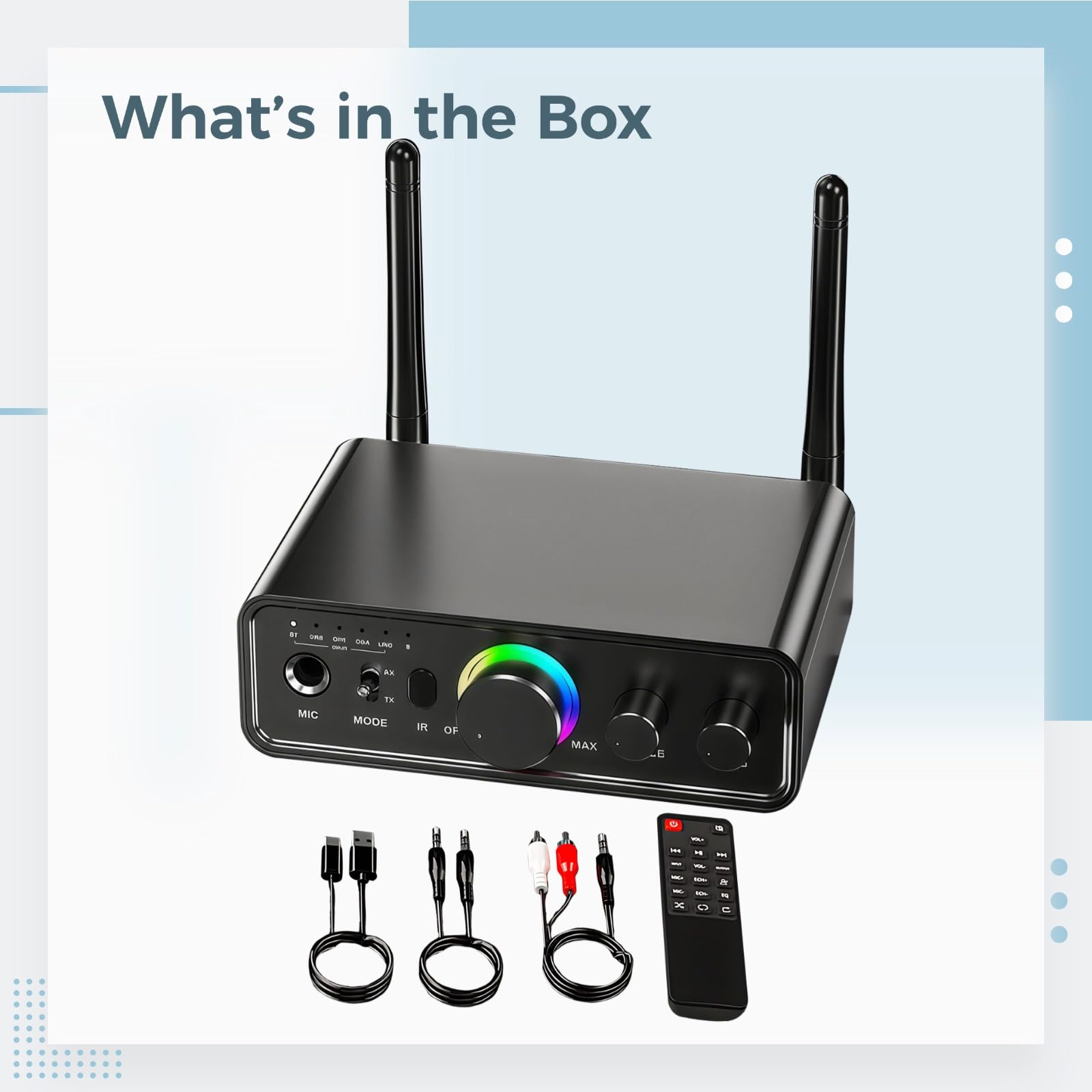 Adattatore Wireless 5.3 Ricevitore e Trasmettitore, Mini Amplificatore con Batteria al Litio da 1200 mAh, Supporta AUX, RCA, Ottica, USB, Audio ad Alta Fedeltà, Ideale per Home Audio, Karaoke e