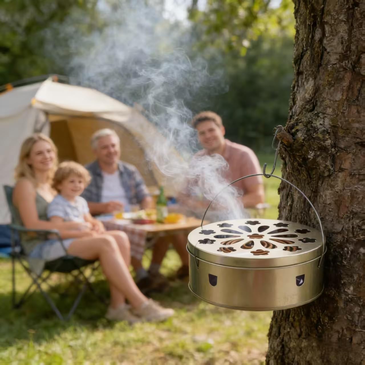 Portable Mosquito Coil Holder with Handle, Round Iron Incense Holder, Anti-Scald Design, for Home and Camping (2)