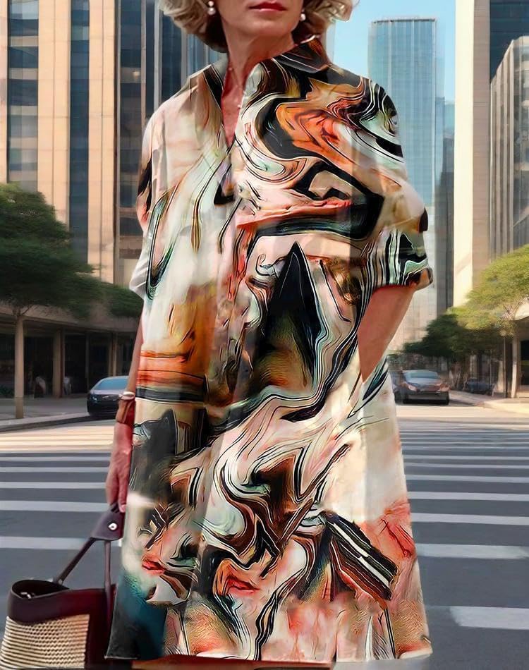 Womens 2025 Long Sleeve Button Down Shirt Summer Dress Casual V Neck Loose Fit Midi Shirt Dresses with Pockets - Image 6