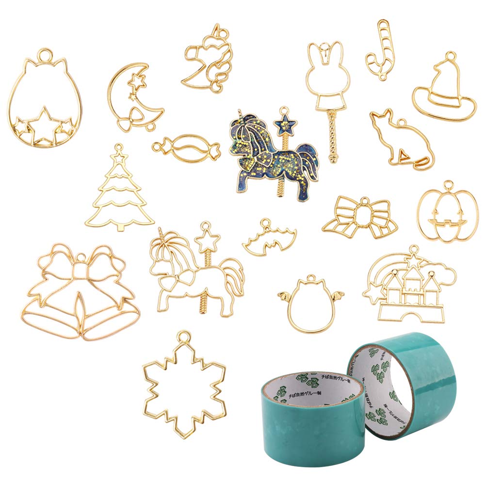 INNICON Jewelry Making Pack 14 Open Back Bezels Traceless Tape For DIY Earrings Necklace Bracelet Key Chain Jewelry Charms Pendants Art Crafts Making Decoration Sets