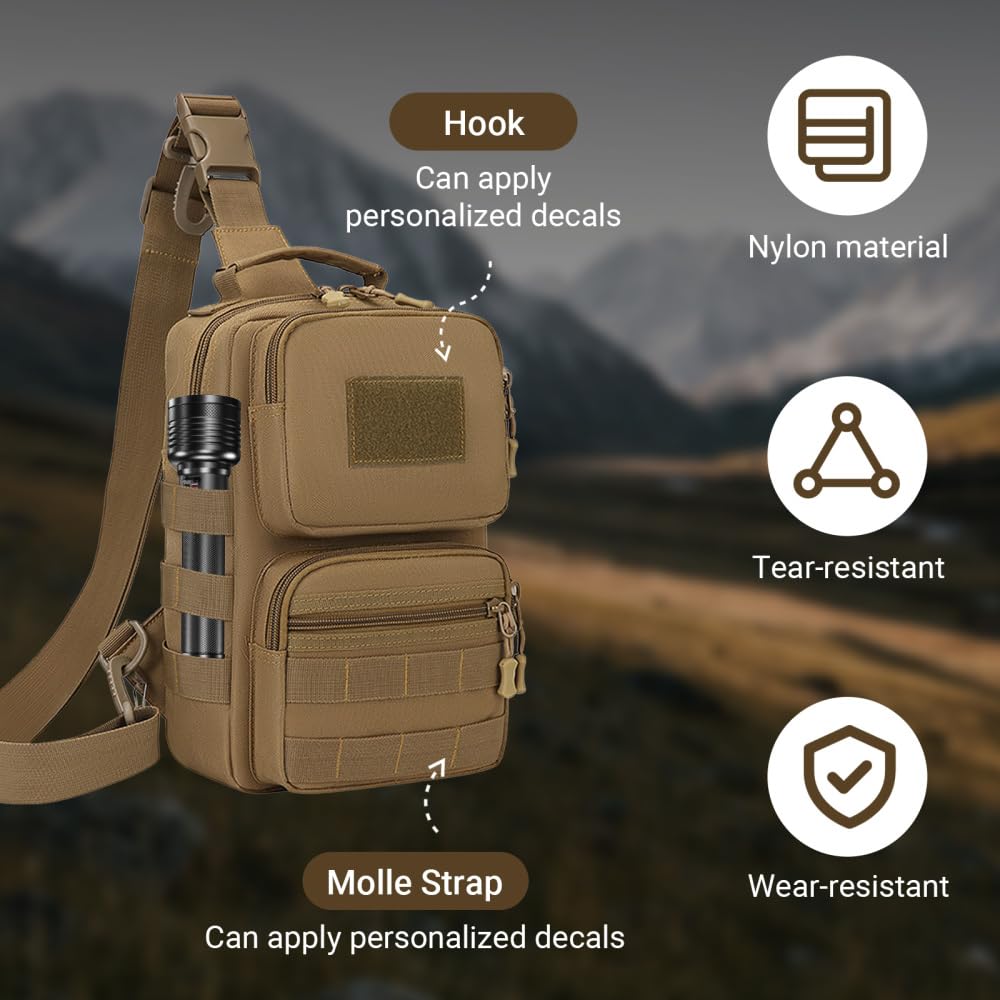 MiOYOOW Borsa Petto Tattico Militare, Multifunzionale Zaino Monospalla, Borsello a Tracolla con Tracolla Staccabile, per Campeggio Ciclismo Escursione Hiking Sport