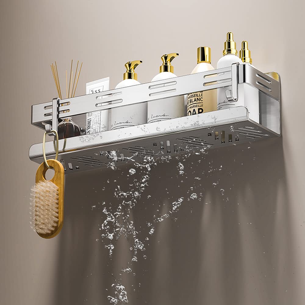 40cm Mensola Doccia Senza Foratura Mensola Bagno Autoadesivo Acciaio Inossidabile con 2 Ganci Organizer Bagno per Shampoo, Sapone, Spugna, Cucina Cromo Superficie