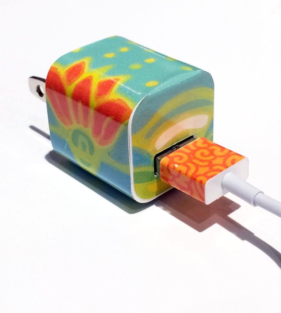 Tech Tattz Lotus Flower USB iPhone Charger Stickers - Animal Charger Protector Decals - Personalize Your iPhone Charger or Buy as a Gift - Lotus Flower