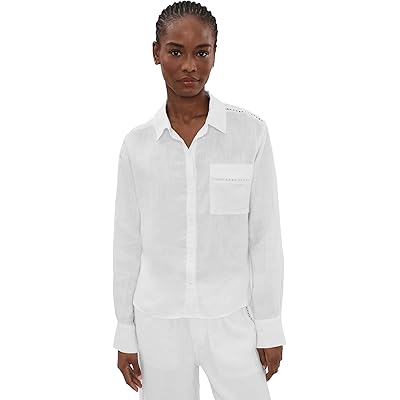 Splendid Stella Lnen Trim Button Down white