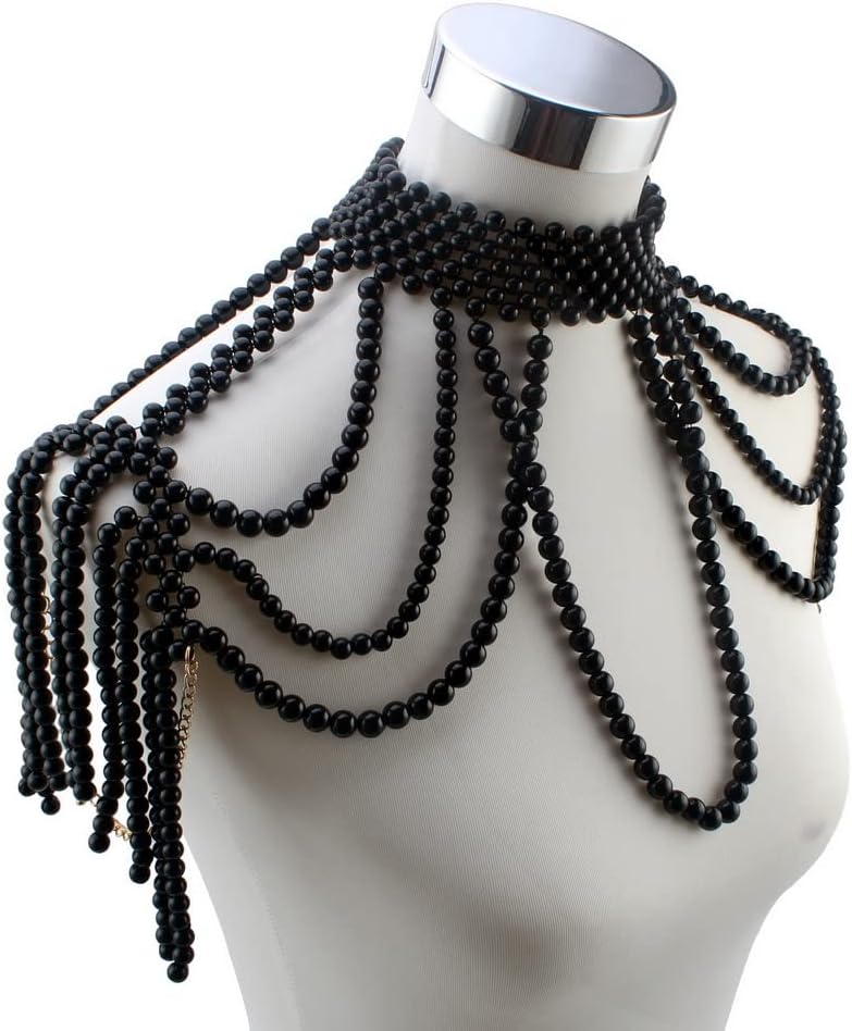Chunky Bead Pendant Choker Long Statement Necklace for Women Costume Pearl Beaded Chain Shoulder Body Jewelry - Image 3