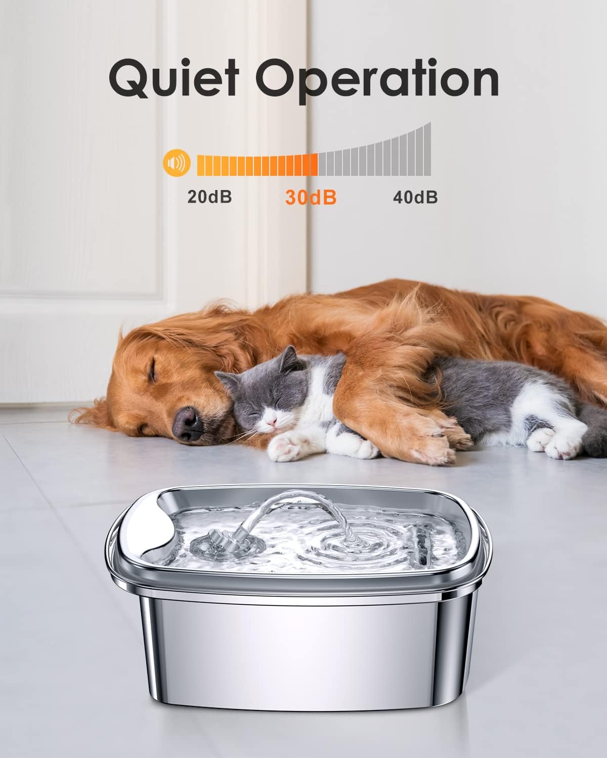 OlarHike Cat Water Fountain Stainless Steel, 61oz/1.8L Dog Water Bowl Dispenser Automatic Pet Water Fountain with Quiet Pump, Dishwasher Safe Design & Adjustable Water Flow for Cats, Dogs : Pet Supplies