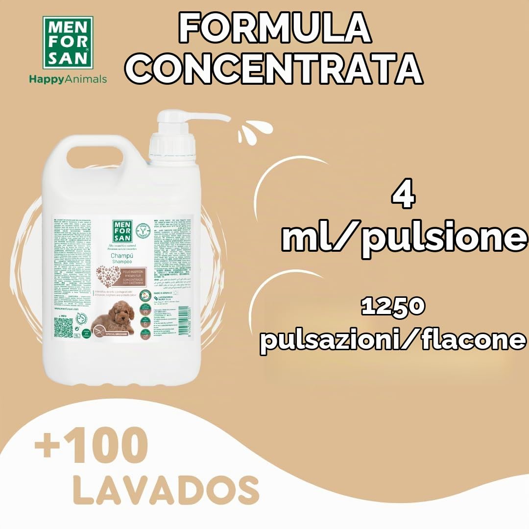 Menforsan Shampoo per Cani dal Manto Marrone, 5L, Intensifica il Colore Naturale