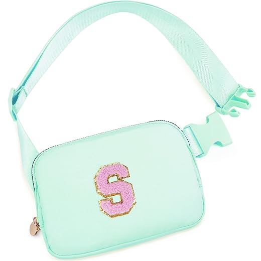 Belt Bag Fanny Pack Crossbody Bags with Initials Letter Patch Cute Stuff Birthday Gifts for Teenager Girls Trendy Stuff for Teens | Light Green,S