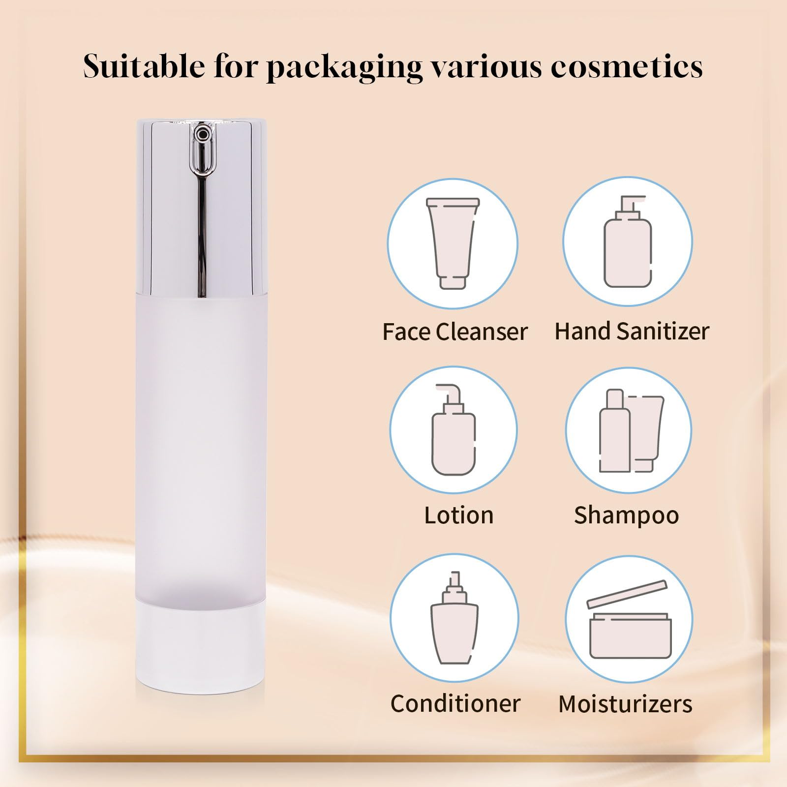 6 flaconi trasparenti satinati con imbuto, dispenser sottovuoto da viaggio, contenitori per cosmetici ricaricabili per fondotinta, crema, sieri, shampoo, lozioni, Argento satinato, 1.7 Ounce