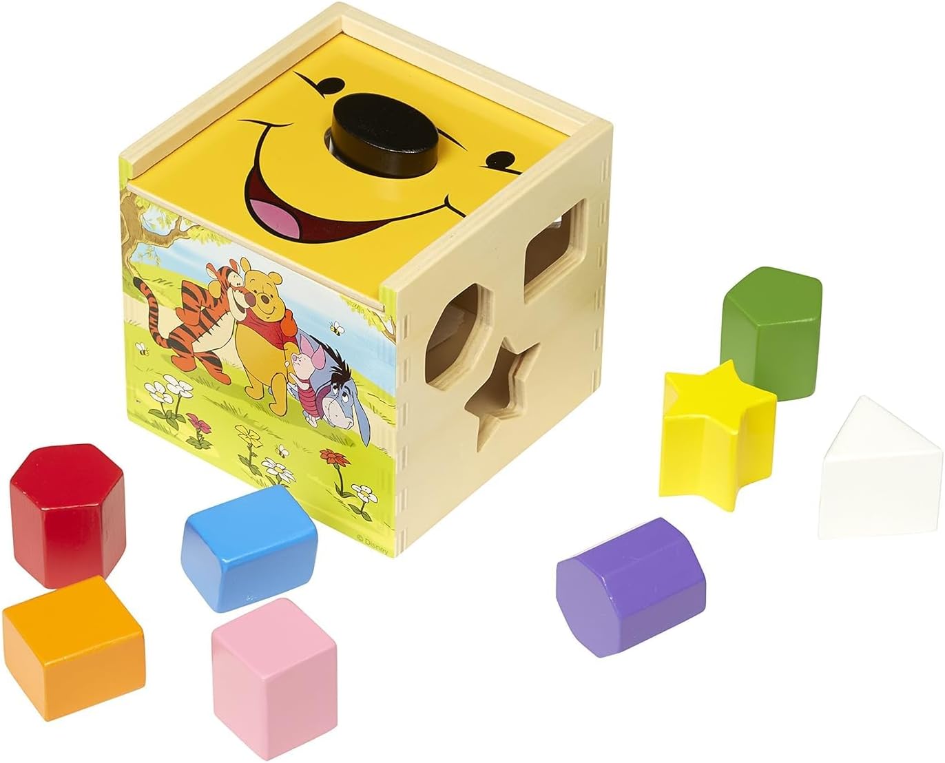 Melissa & Doug Disney Baby Winnie the Pooh Wooden Shape Sorting Cube - Educational Toy With 9 Shapes