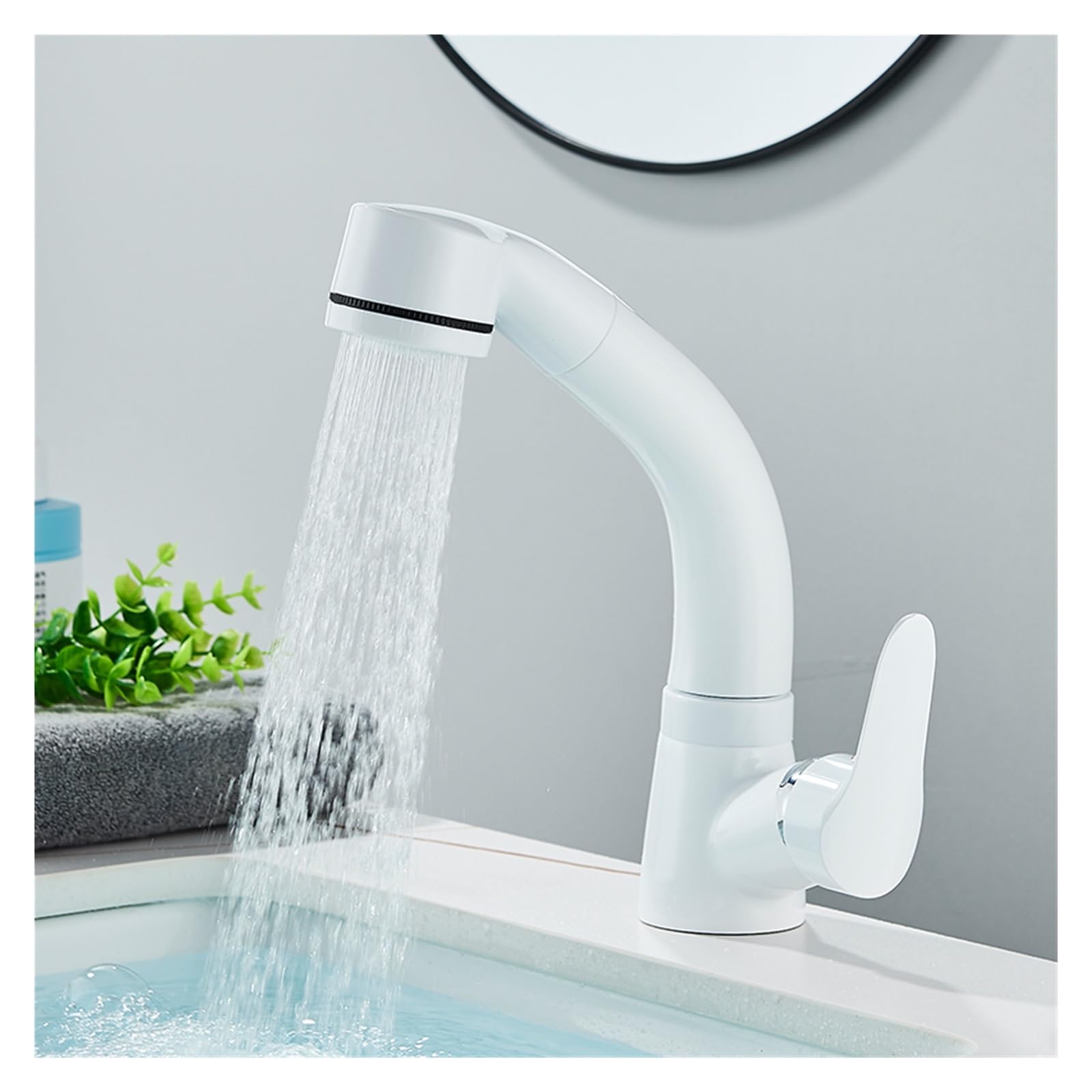 Mitigeur de lavabo extractible blanc orientable à 360° pour eau chaude et froide
