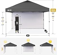 Vista 3 de CROWN SHADES 12x12 Pop Up Canopy Tent Instant Commercial with 150D Silver Coated Fabric Including 1 Removable Sidewall, 4 Ropes, 8 Stakes