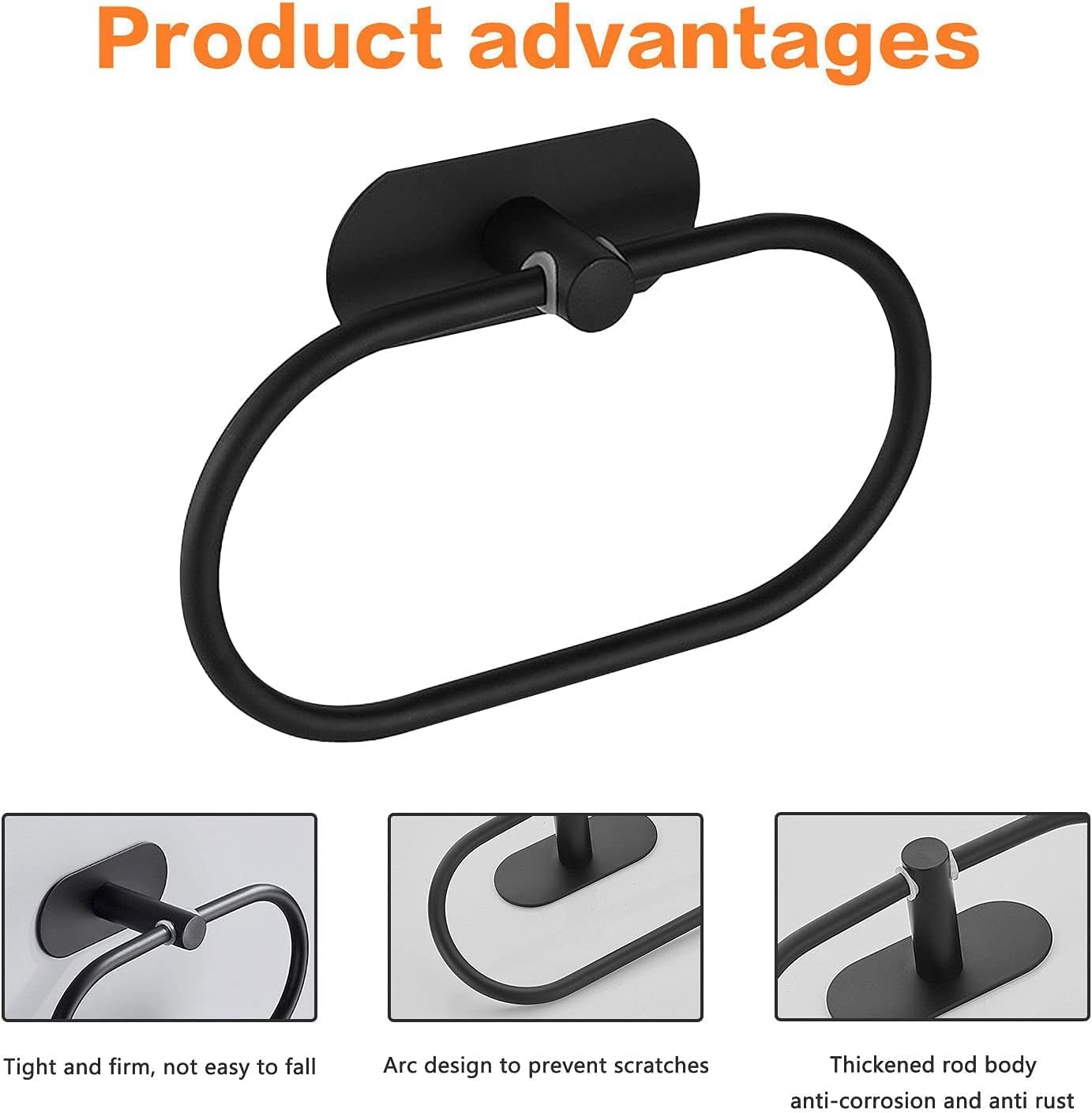 Slef Adhesive Stainless Steel Towel Ring/Napkin Ring for Bathroom/Towel Stand/Hanger/Bathroom Accessories (Black Matt) - Pack of 2 Pcs