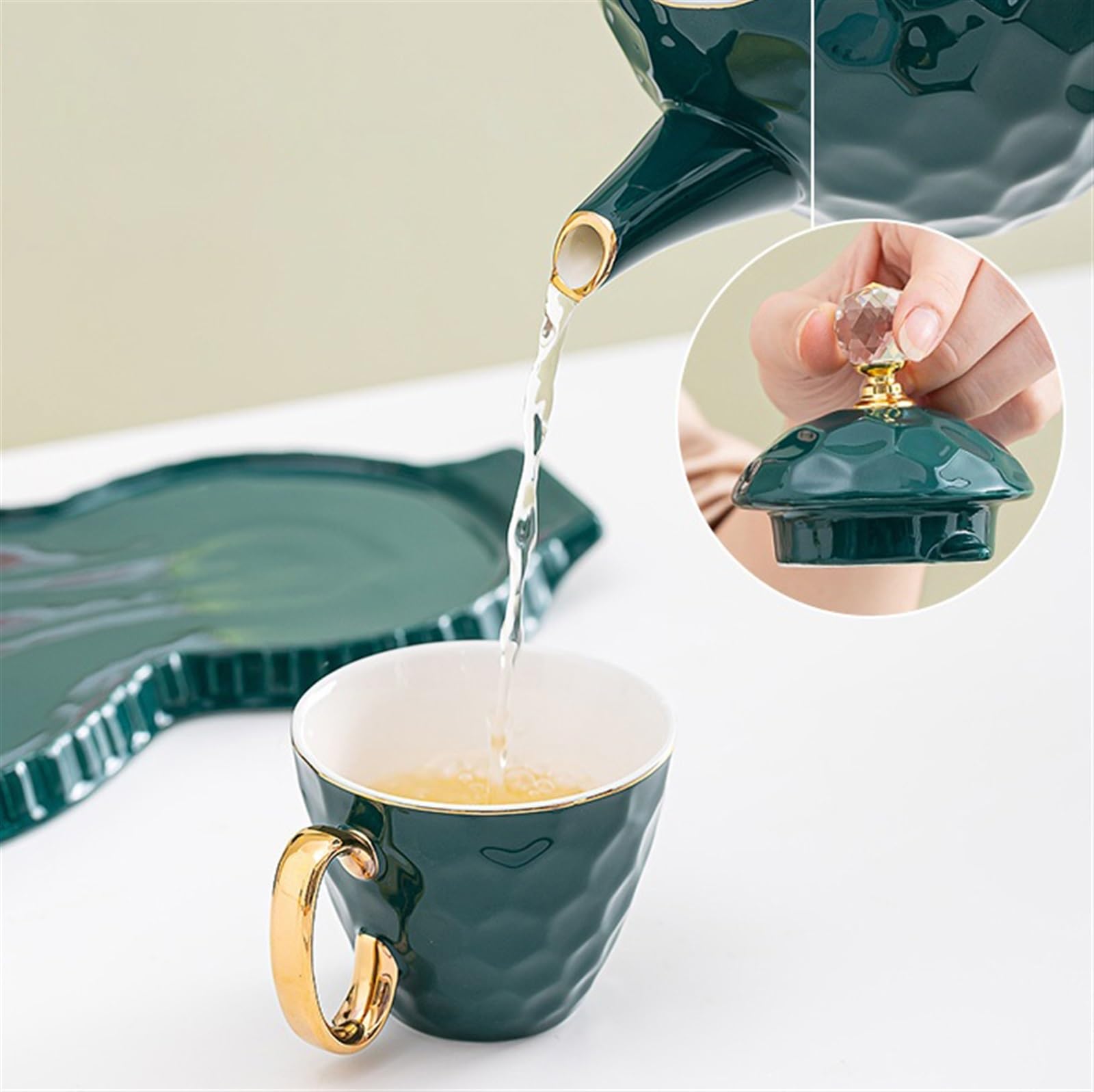 Couverts à boissons Tasse à thé moderne bouilloire tasse ensemble ménage tasse à boire en céramique famille salon hospitalité Pichet Eau(Blanc)