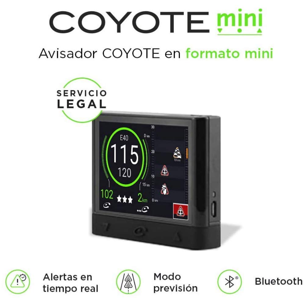 Coyote-Coyote Mini-Avisador de radares- Legal, Permitido por DGT´-Radar Fijo, Movil- Alertas de trafico y límites de Velocidad. Requiere suscripción