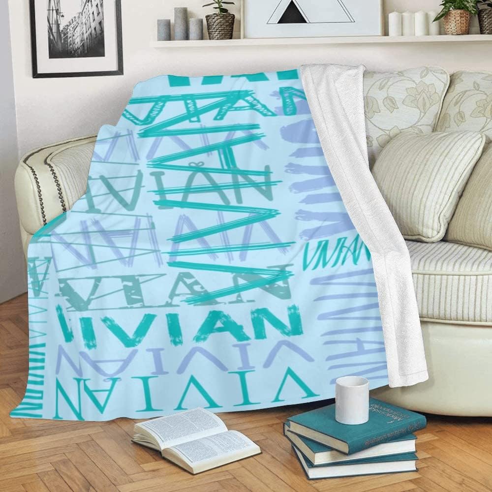 Customized Blanket with Text Custom Blanket Personalized Flannel Throw Blankets for Adult Kid Birthday Christmas Halloween Mothers Fathers Valentines Day Gift (Blue 1, 60"x80")