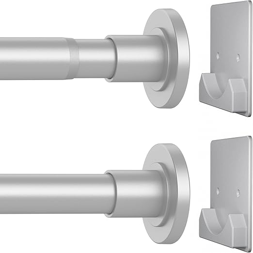 Matte Silver Shower Curtain Rod,1 Inch Diameter Stainless Steel Adjustable Spring Tension Rods 32 to 80",with Holders,Anti-Slip,Curtain Rods No Drilling(1 Pack)