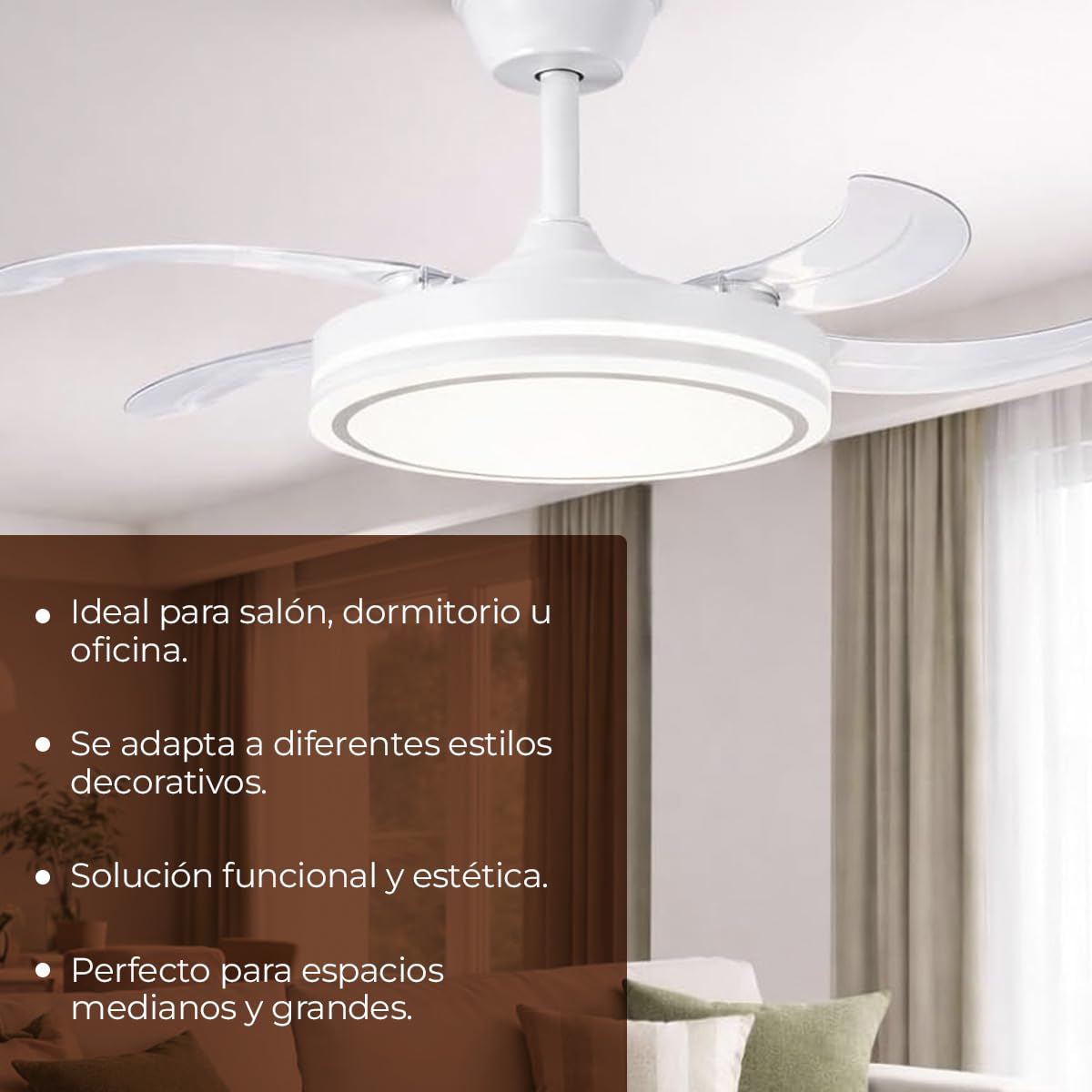 Els Banys - Ventilador de Techo LED con Aspas Plegables - Ø49 cm Cerrado / Ø105 cm Abierto - Motor DC 72W Silencioso - 6 Velocidades - Luz CCT Regulable - Mando a Distancia