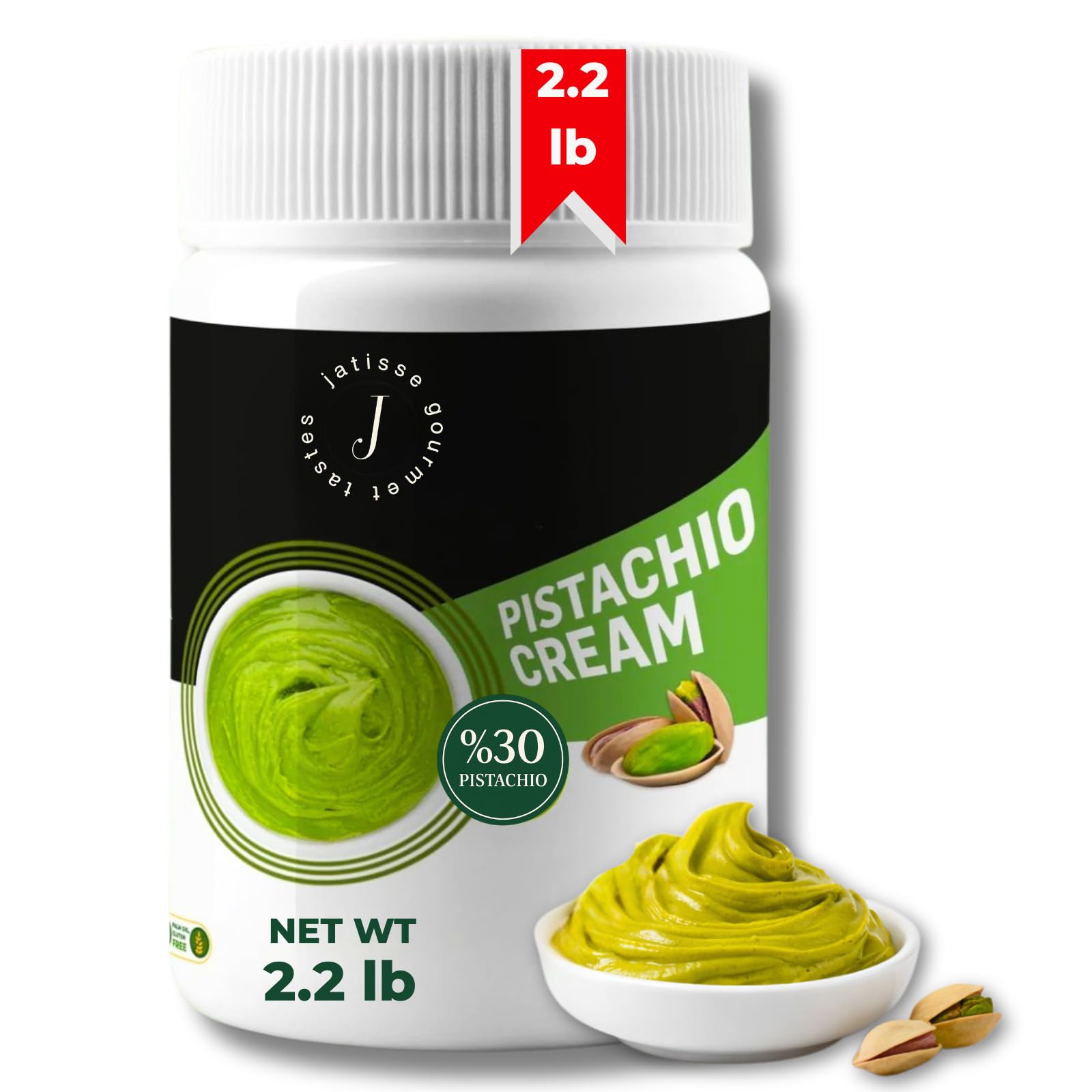 Jatisse Pistachio Cream 2.2 lb Bulk –%30 Sweet Pistachio Spread for Dubai Chocolate Bar, Pastries, Cakes & Kunefe – No Palm Oil – Creamy Pistachios