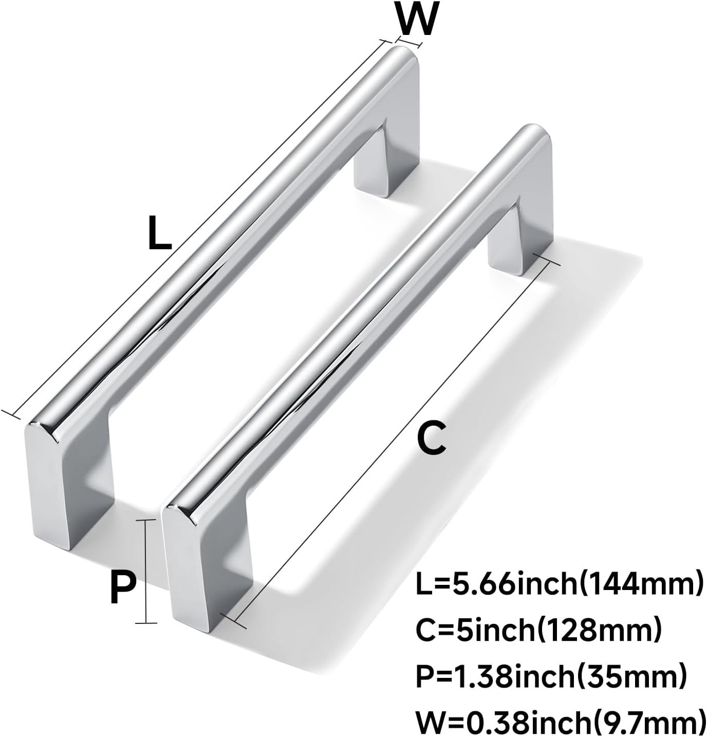 10 Pack 5 Inch Hole Center Polished Chrome Cabinet pulls Heavy Duty Solid Hardware for bathrooms Dressing Tables cabinets and Kitchen cabinets.
