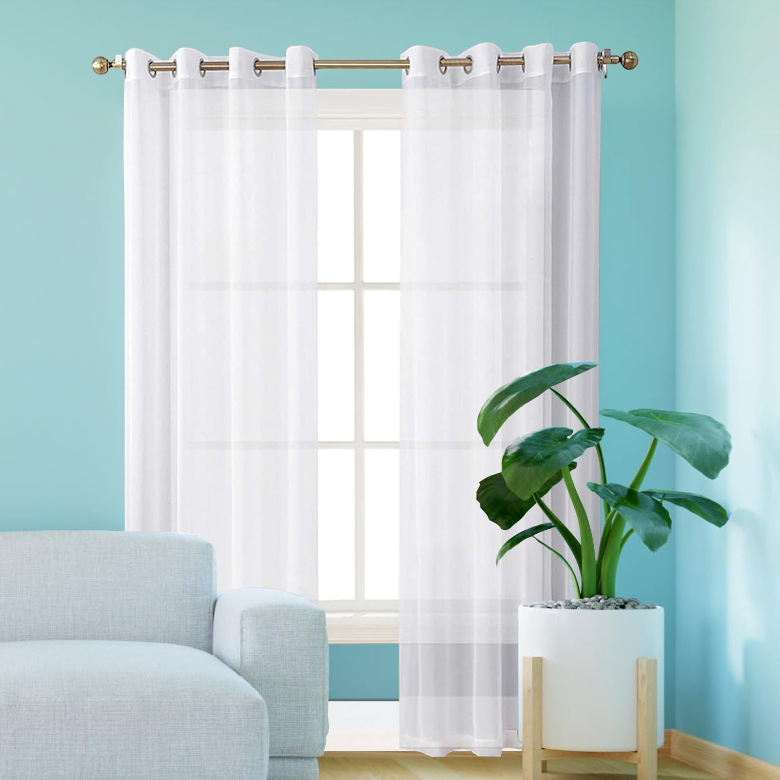 GAIFNAG Cortinas Poliéster Translucida 120 x 140 cm Anti Luz Cortina Termica Aislantes Frio y Calor para Salon Piezas con Ojales Cortinas Modernas para Ventanas Salon/Cocina, Blanco