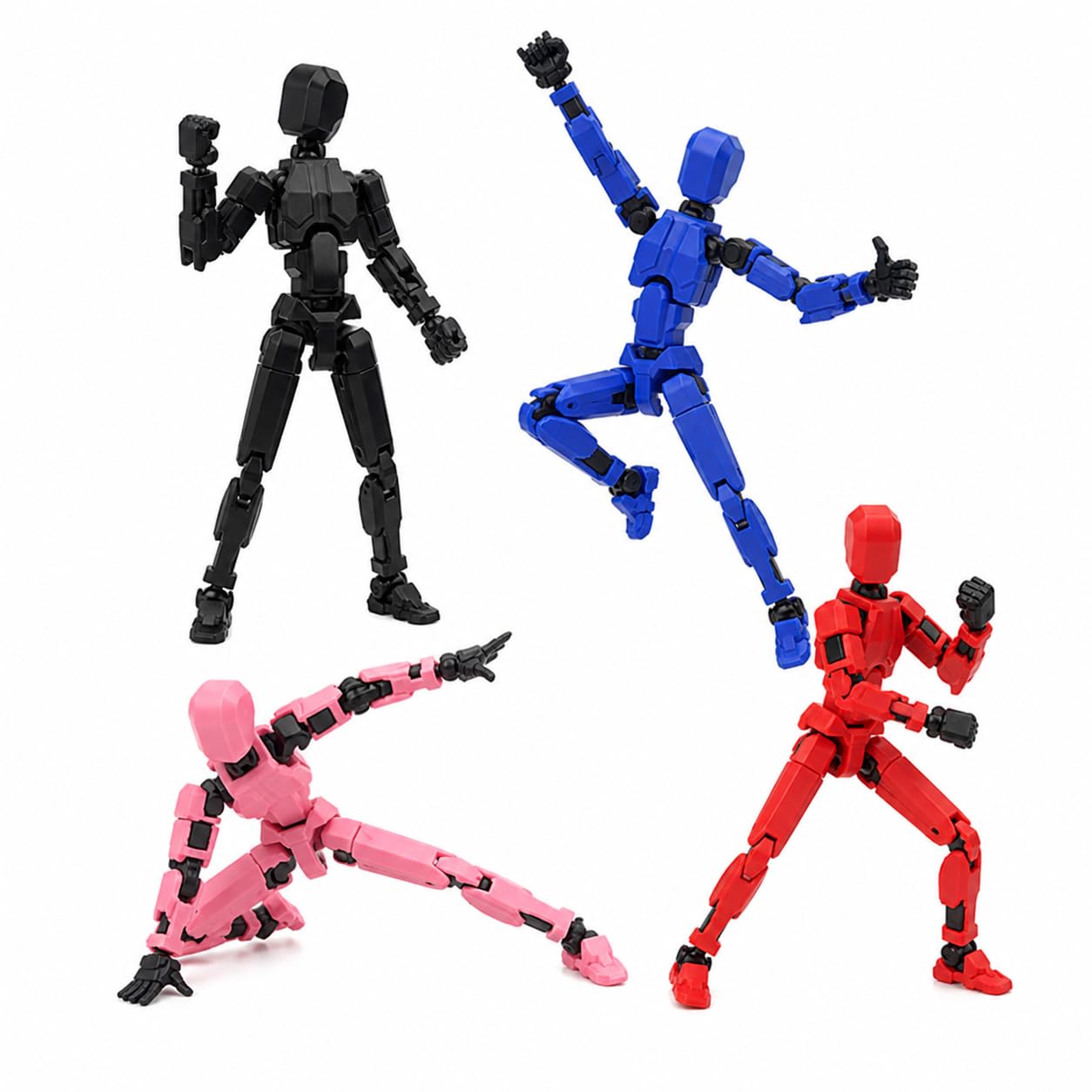 Ufyuayig 4-Piece Action Figure Set, Movable Joints (Pink, Black, Red, Blue)