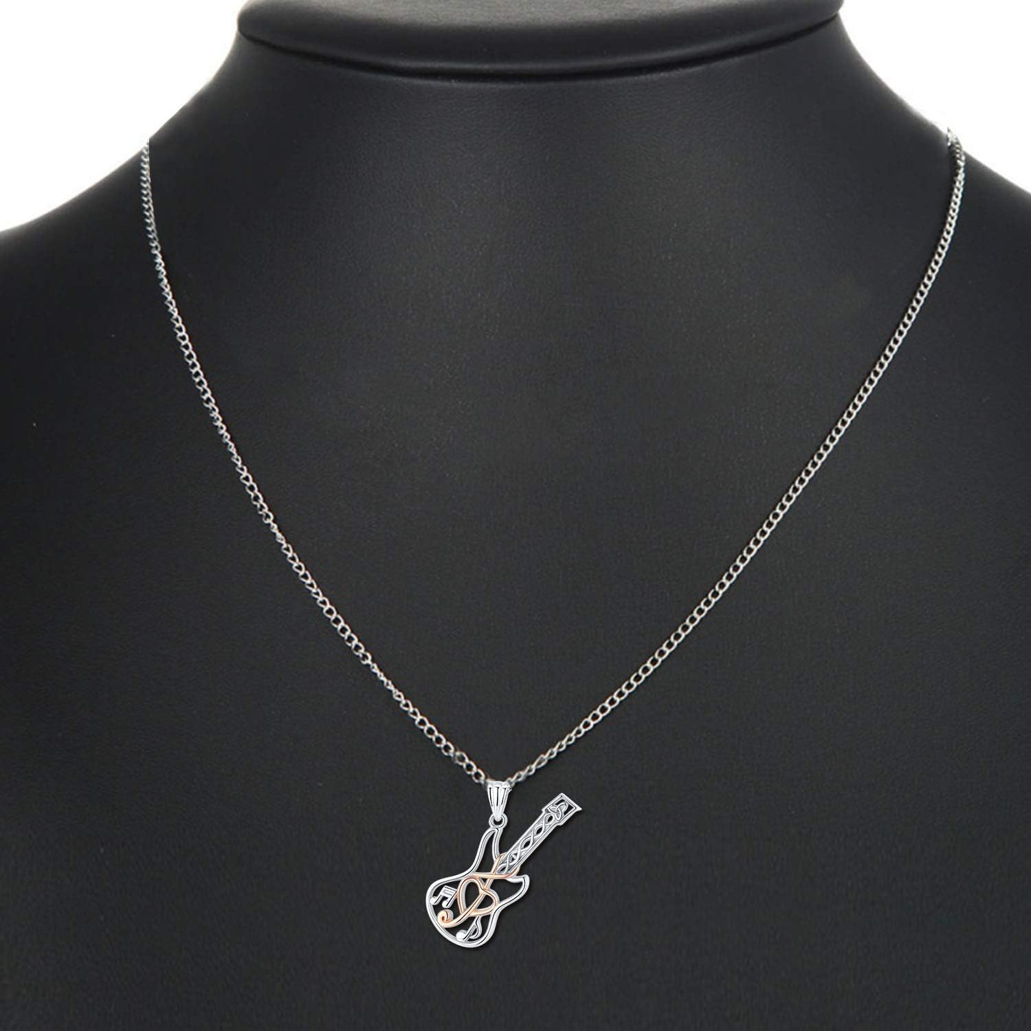 CHENGHONG Guitar Necklace Treble Clef Music Note Necklace 925 Sterling Silver Guitar Gift for Guitar Lovers Musical Jewelry Gifts for Men Women Guitar Teacher - Image 6