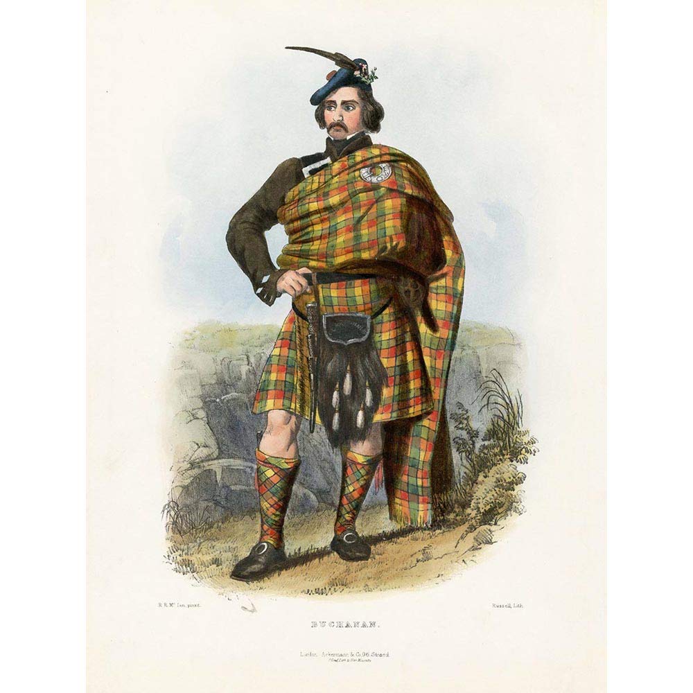 Wee Blue Coo Painting Portrait Highland Clan Scotland Tartan Buchanan Art Print Poster Wall Decor 12X16 Inch