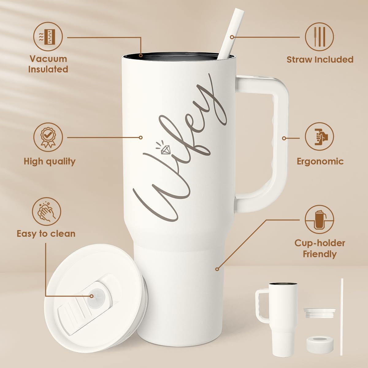 SANDJEST Gift for Wife from Husband – 40oz Insulated Stainless Steel Tumbler with Handle and Straw, Gifts for Anniversary, Birthday, Christmas, Valentine, Coffee Travel Mug - Image 2