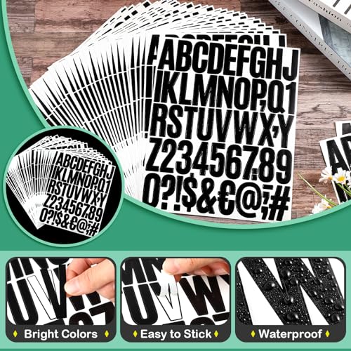 Image of Qilery 32 Sheets 2 Inch Letter and Number Stickers Self Adhesive Vinyl Letters Alphabet Stickers Big Font Letters Number Tags for School Classroom Home Mailbox Decor (Black)