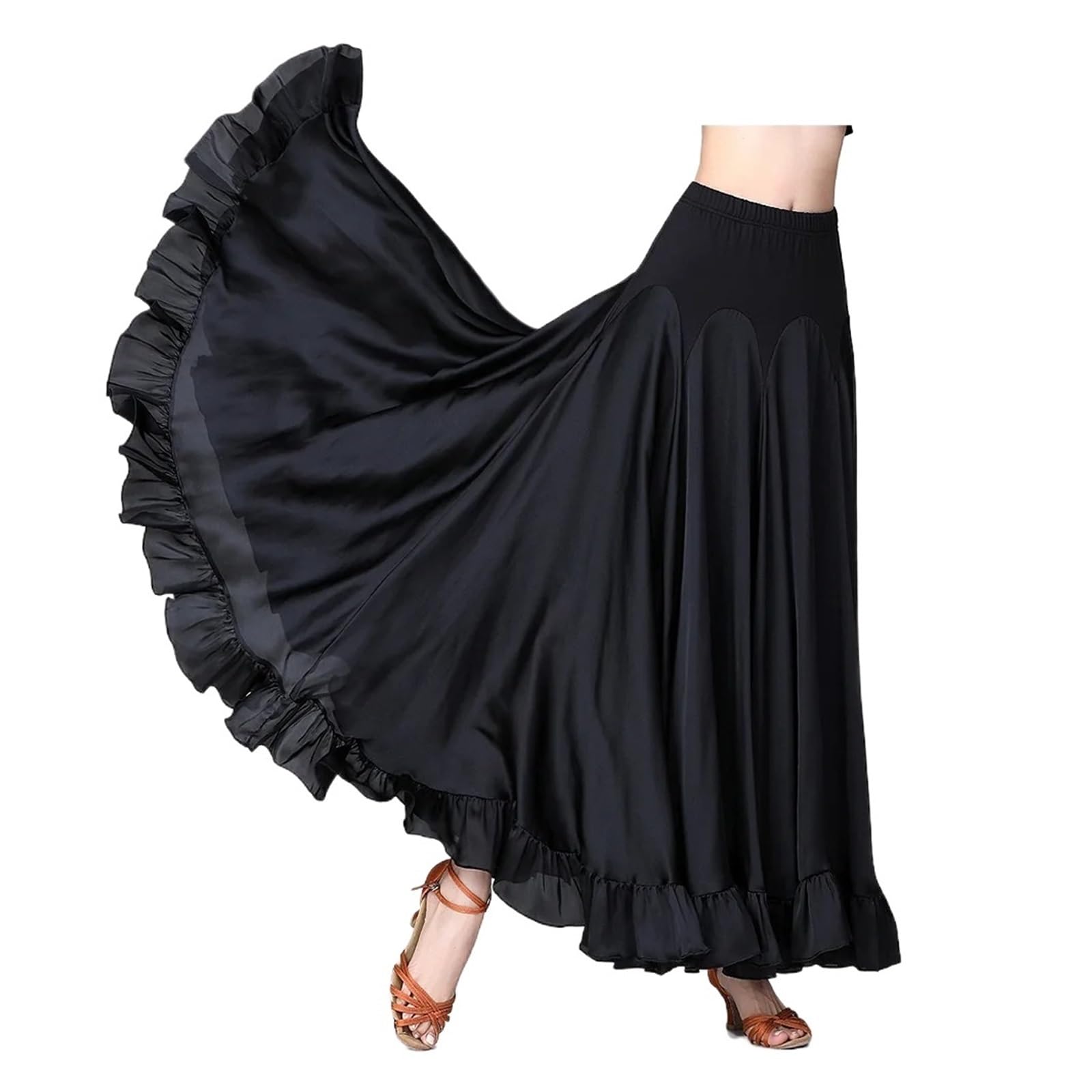 Gonna Flamenco Abito da Ballo Moderno Sociale Grande Swing Gonna a Mezza Lunghezza Nuovo Abito da Competizione da palcoscenico Valzer Grande Swing Gonna(Black,XL)