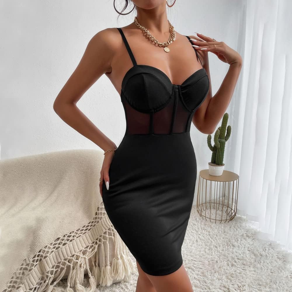 Vestito Donna Elegante Spaghetti Vestiti Abito Corto Estivi Aderente Trasparente Vestito da Cerimonia Abiti da Festa Cocktail Sera Eleganti Dresses for Women
