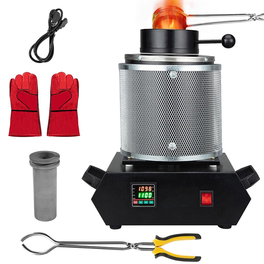 Goldschmelzofen, 1800W 1150°C Elektrischer Digitaler Schmelzofen mit Schutznetz und 3kg Graphit-Tiegel zum Schmelzen von Gold, Silber, Kupfer, Aluminium