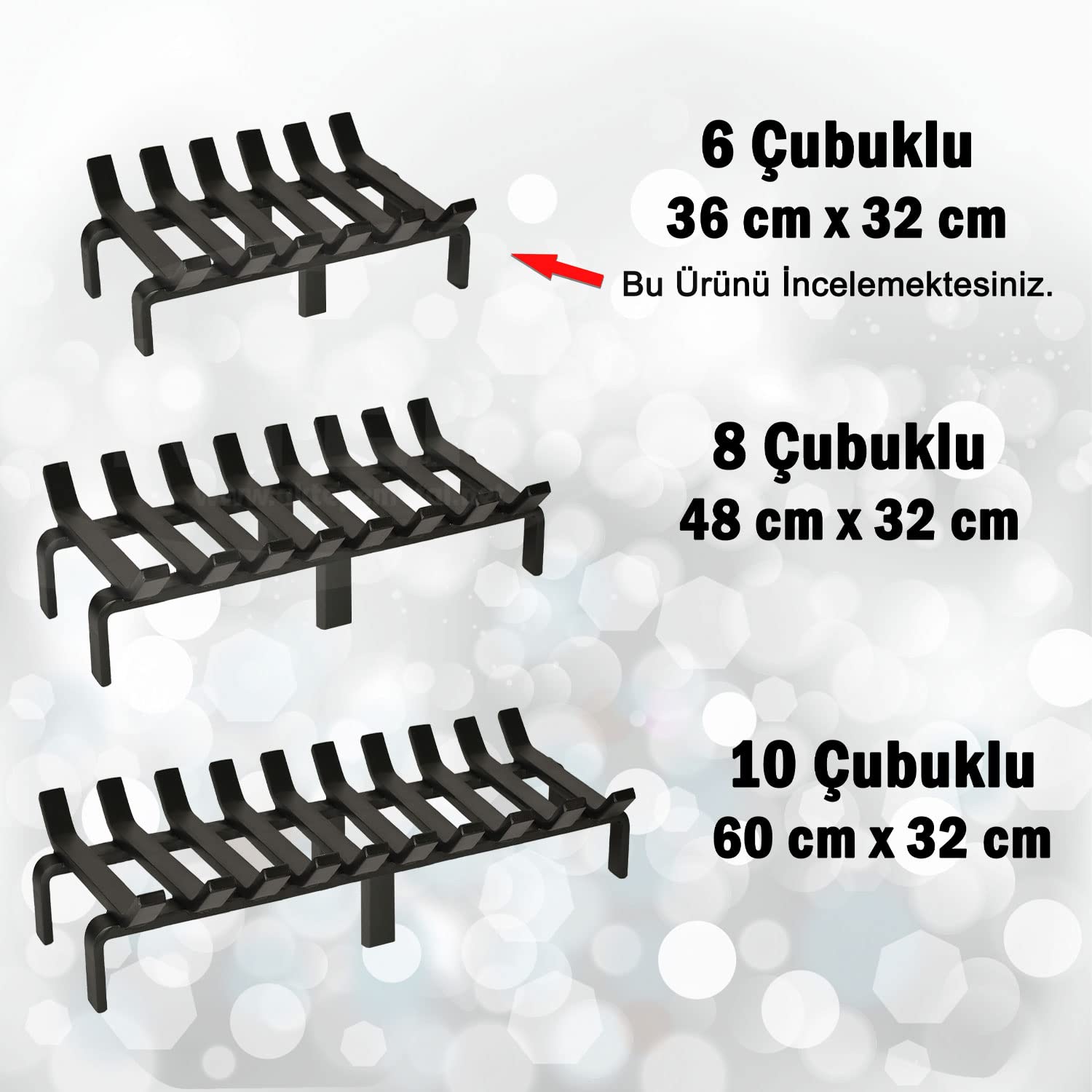 AKTEPE GROUP 36 cm x 32 cm 6 Çubuklu Ekstra Şömine Izgarası Dar Gözlü Izgara