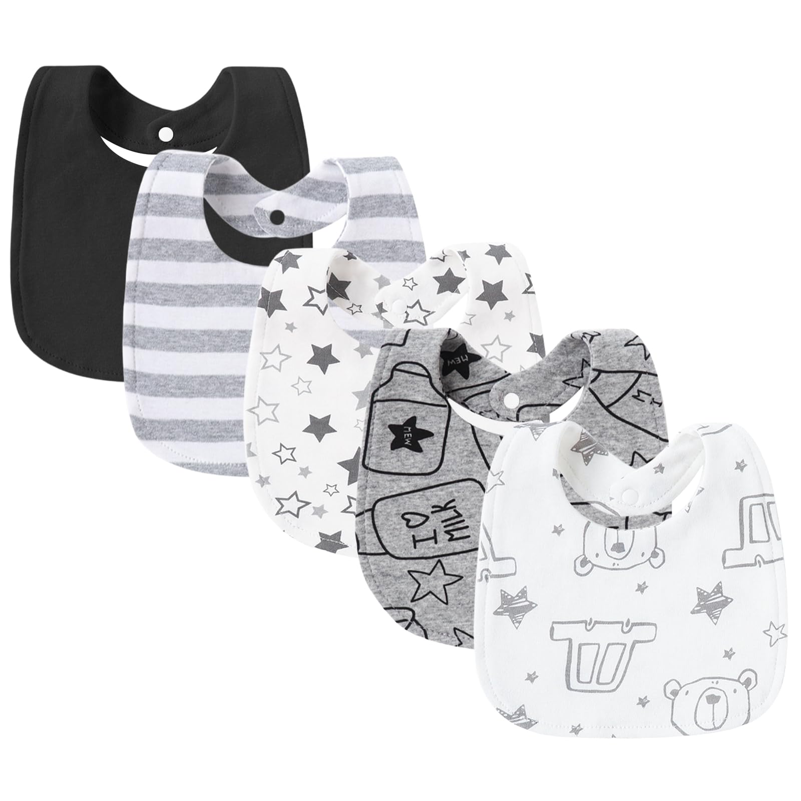 Anseom 5 Pack Baby Dribble Bibs Soft Cotton Drool Bibs Waterproof with Snaps for Baby Boys Girls Toddlers Infants