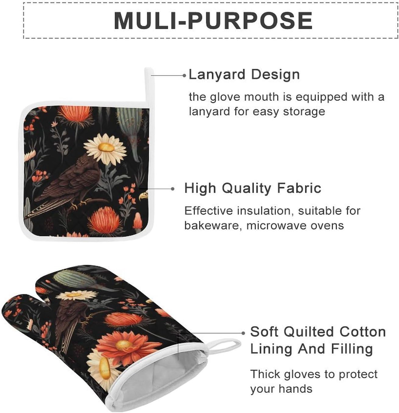 Eagle Cactus 4 Pcs Oven Mitts and Pot Holders Set High Heat Resistant Long Kitchen Oven Glove Potholders
