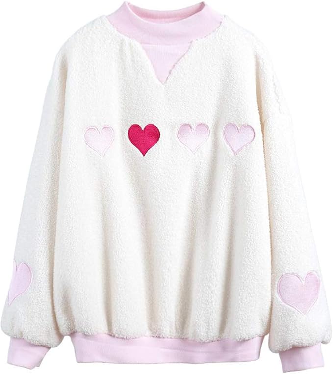 Amazon Co Jp Dokuichigo 韓国 ボア トレーナー ゆめかわ レディース 長袖 オルチャン 原宿系 ハート もこもこ 服 ファッション小物