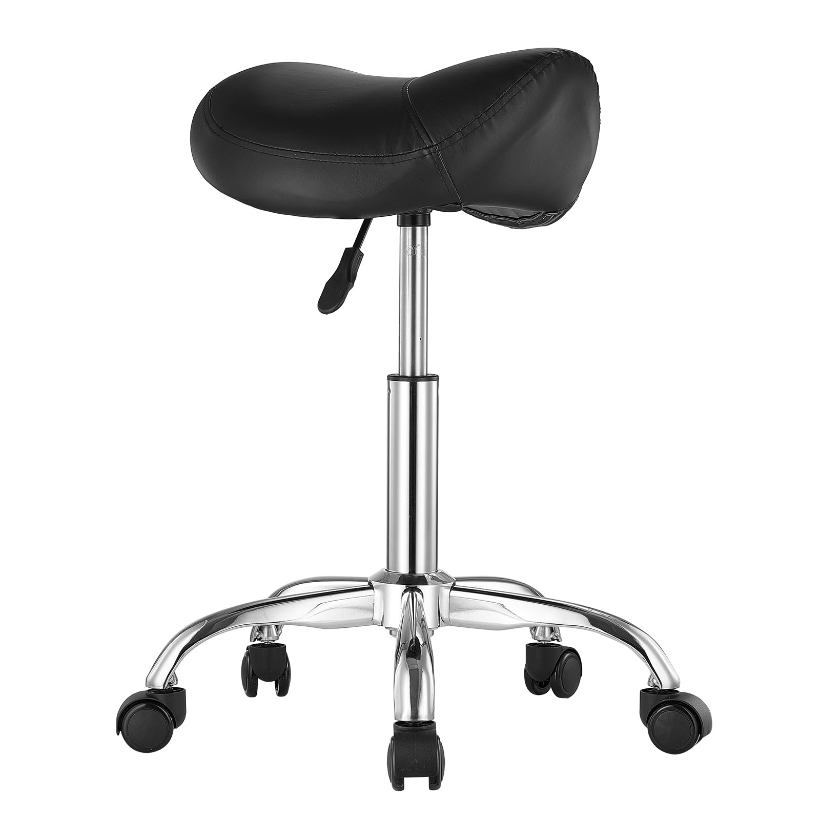 VEVOR Sattelhocker Rollhocker 204 kg belastbarer höhenverstellbarer (55-71 cm) Drehhocker Arbeitshocker, ergonomischer verdickter PU-Leder-Drehsattelstuhl für Salon Spa Massage Klinik, Schwarz