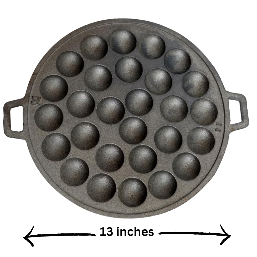 Kanom Krok Thai Coconut Pancake Pan, Takoyaki Maker, Heavy 28 Holes Cast Iron Grill pan Combination Thai Cooking Equipment