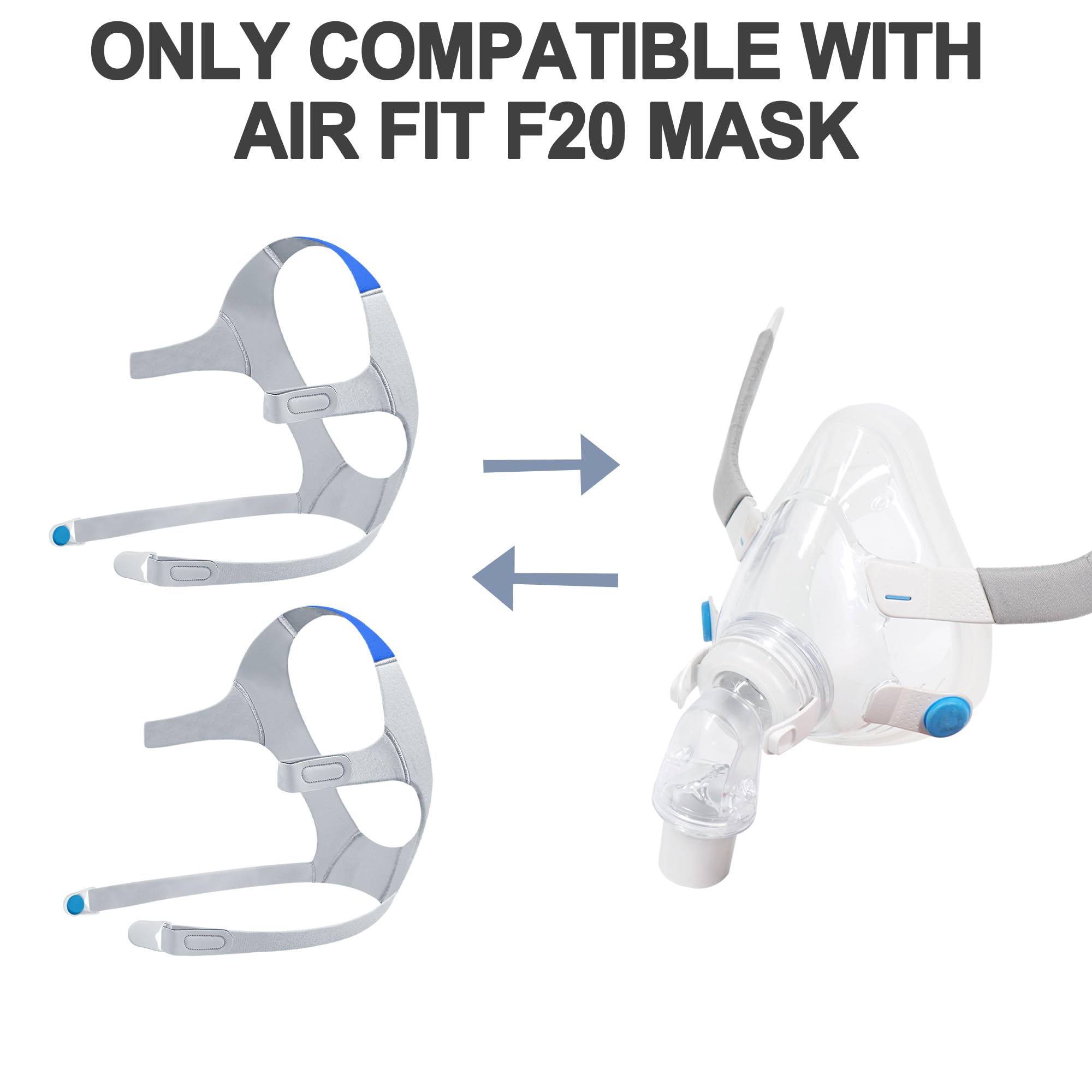 Pack de 2 Arneses Compatibles con Airfit F20 con 4 clips Magneticos, Arnes de Repuesto para F20, Accesorios CPAP de BlessEase(M)
