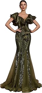 Elegant Floor Length Dresses Women Formal V Neck Sequin Evening Gowns Event Gala Mermaid Mesh Prom Ball Dress Luxury