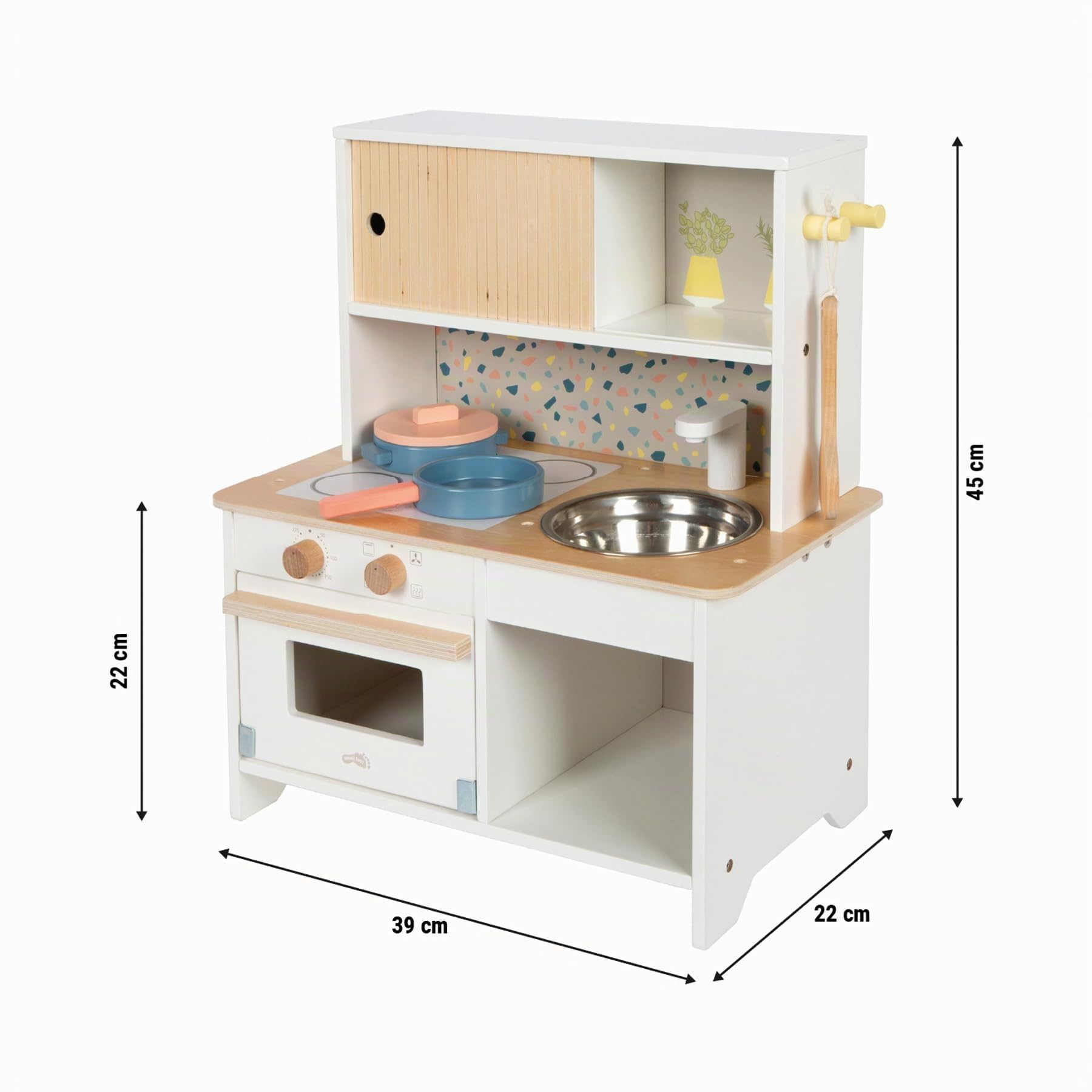 Small Foot Cocina Infantil compacta Terrazzo, Cocina de Madera con Accesorios, Juguete de rol Desde los 3 años, 12728