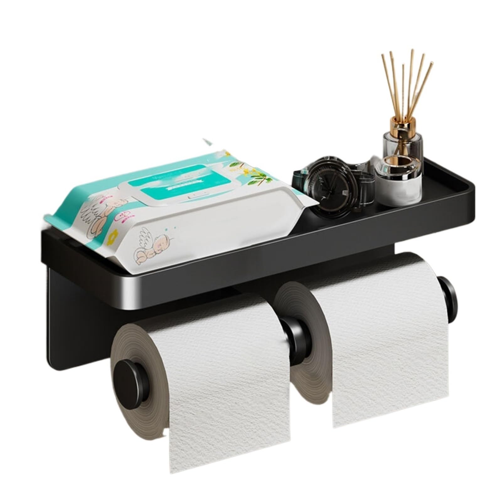 LYGSWDB Portarotolo Carta igienica a Parete Doppio Rotolo portarotolo Carta igienica con ripiano Montaggio a Parete Autoadesivo per Bagno Cucina (Bianco)