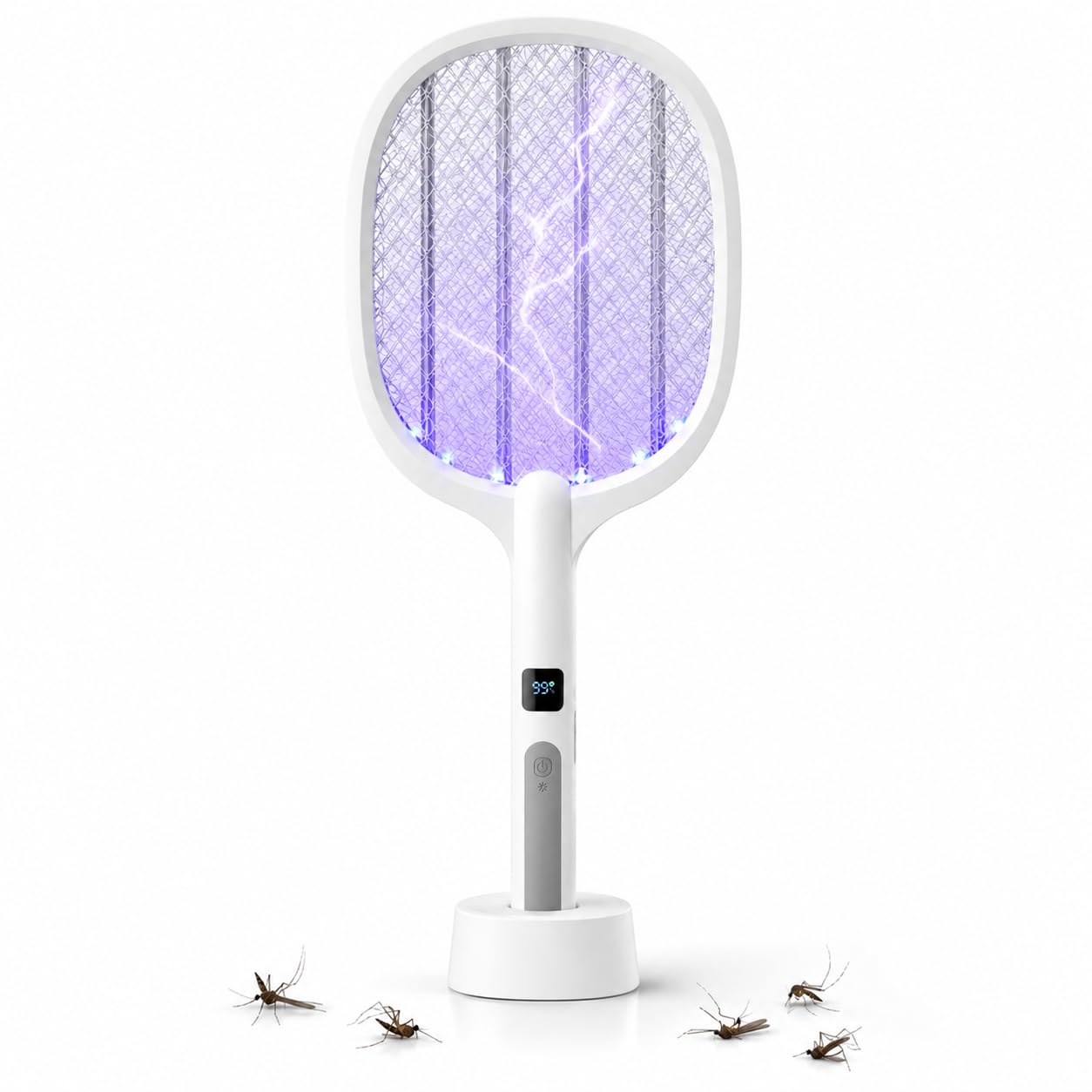 Fly Swatter Foldable Fly Zapper Killer 4000V Mosquito Bug Zapper Racket (White) — image 1