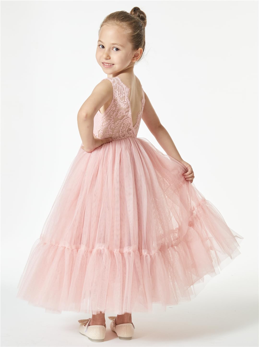 2Bunnies Girl Paisley Lace Back A-Line Straight Tutu Tulle Party Flower Girl Dress - Image 5