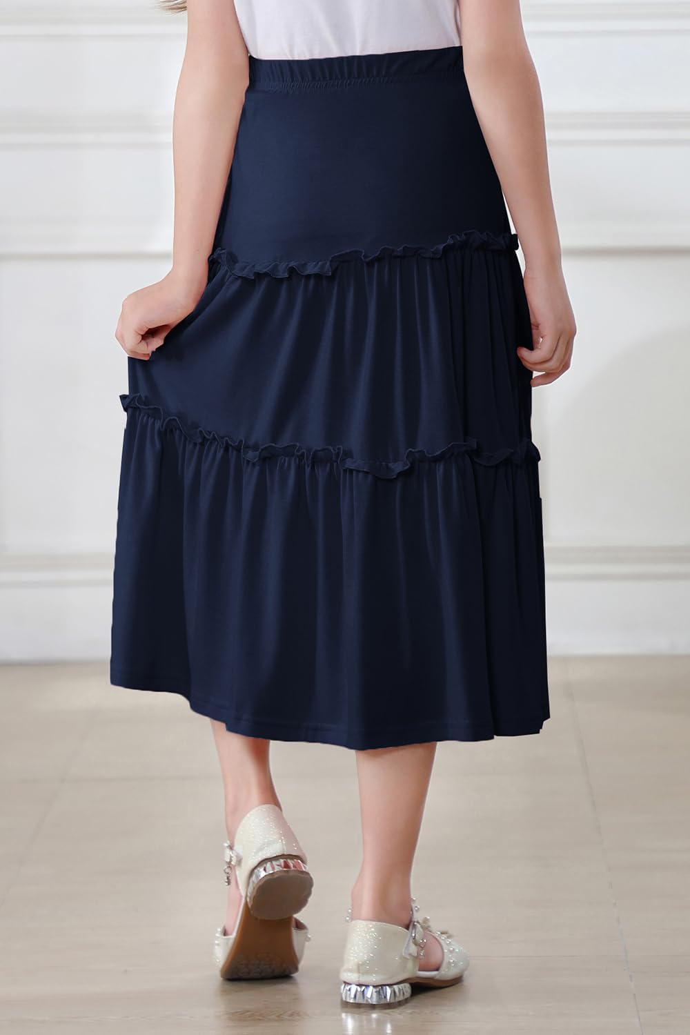 Girls Casual Boho Maxi Skirt Long Swing High Waisted Elastic Ruffled Tiered Skirts - Image 7