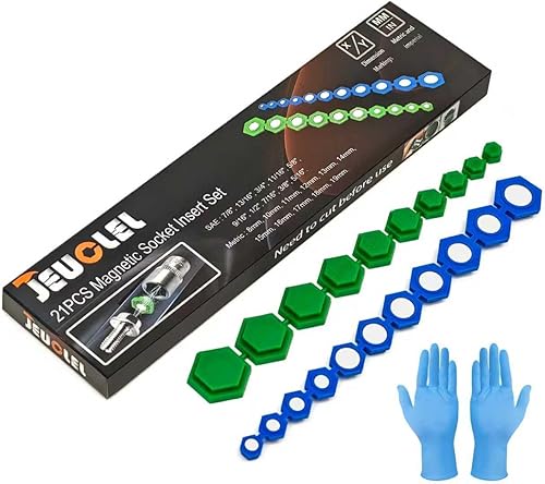 Juego de 21 piezas de adaptador de inserto de zócalo magnético con perfil hexagonal, 10 tamaños SAE (516-78 pulgadas) y 11 tamaños métricos (8-19